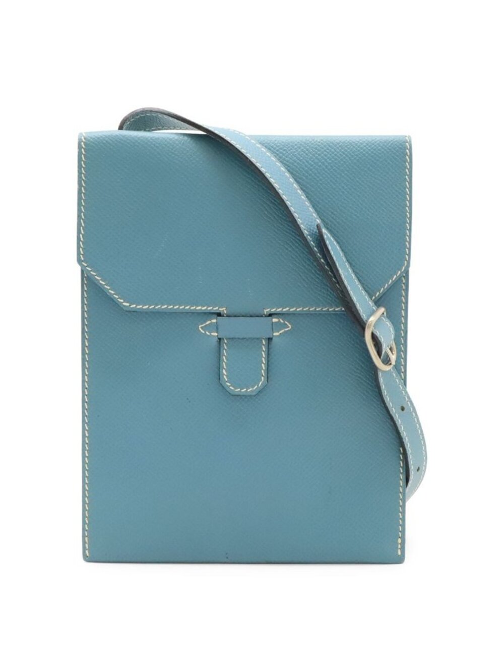Hermes Shoulder Bag Pochette Crossbody Courchevel Leather Blue Jean